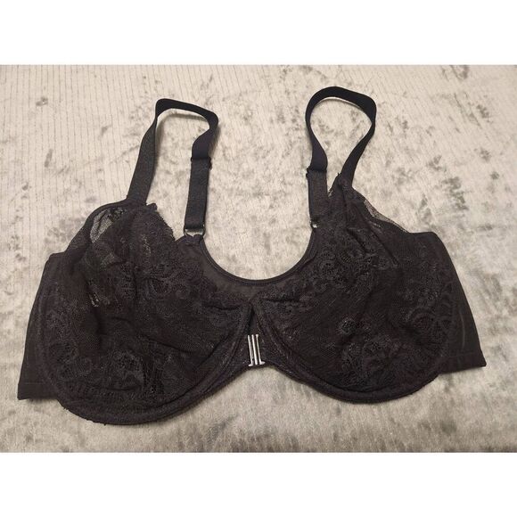 Delimira W657 Black Lace Full Coverage Underwire Front Close Bra Sz 38E - Picture 1 of 4